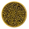 Close-up of a container with Imperial Osetra Malossol Golden Black Caviar on a white background