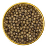 Close-up of a container with Royal Osetra Malossol Black Caviar on a white background