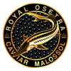 Royal Osetra Caviar Malossol circular logo with a Sturgeon fish illustration on a white background.