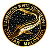 American White Sturgeon Caviar Malossol circular logo with a Sturgeon fish illustration on a white background.