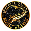 Imperial Osetra Caviar Malossol circular logo with a Sturgeon fish illustration on a white background.