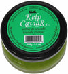 A glass jar of Kelp Seaweed Caviar Wasabi Flavor Green with a green label and black lid
