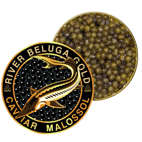 River Beluga Gold Sturgeon Malossol Black Caviar, Kaluga